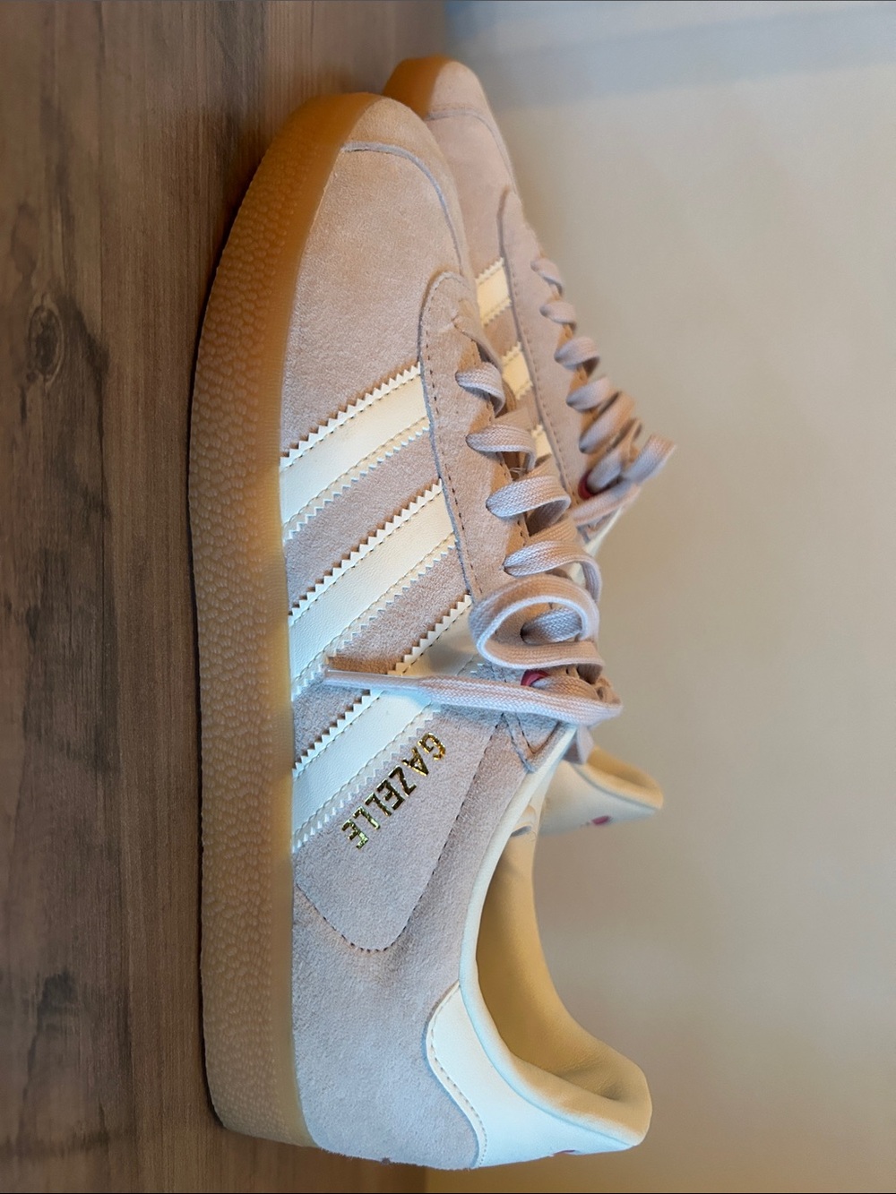 adidas Gazelle Women’s Suede Sneakers in Pale Pink and White
